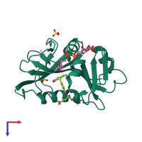 PDB entry 3ghc coloured by chain, top view.