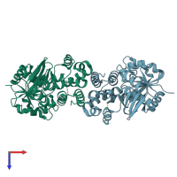 PDB entry 3ghy coloured by chain, top view.