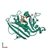 Monomeric assembly 1 of PDB entry 3gi2 coloured by chemically distinct molecules, front view.