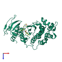 PDB entry 3gi3 coloured by chain, top view.