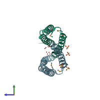 PDB entry 3gi7 coloured by chain, side view.