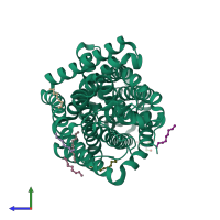 PDB entry 3gia coloured by chain, side view.