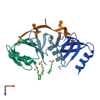 PDB entry 3gib coloured by chain, top view.