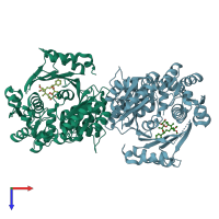PDB entry 3gid coloured by chain, top view.