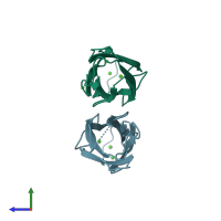 PDB entry 3gin coloured by chain, side view.