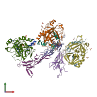 PDB entry 3gis coloured by chain, front view.