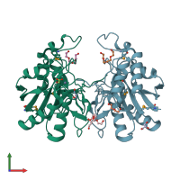 PDB entry 3giu coloured by chain, front view.