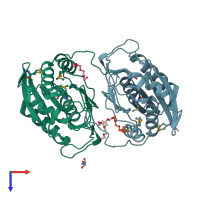 PDB entry 3giu coloured by chain, top view.