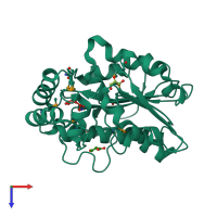 PDB entry 3giw coloured by chain, top view.