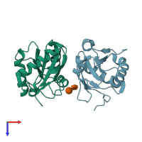PDB entry 3gix coloured by chain, top view.