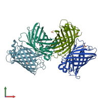 PDB entry 3gj1 coloured by chain, front view.