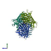 PDB entry 3gj1 coloured by chain, side view.