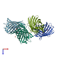 PDB entry 3gj1 coloured by chain, top view.