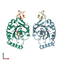 PDB entry 3gj4 coloured by chain, front view.