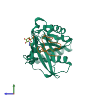 PDB entry 3gj6 coloured by chain, side view.