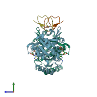 PDB entry 3gj7 coloured by chain, side view.