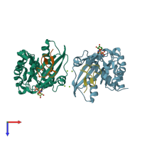 PDB entry 3gj7 coloured by chain, top view.
