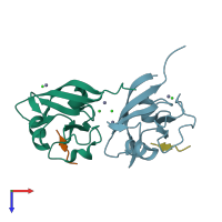 PDB entry 3gj9 coloured by chain, top view.