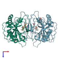 PDB entry 3gjb coloured by chain, top view.