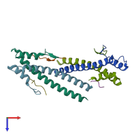 PDB entry 3gjo coloured by chain, top view.