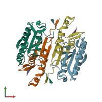 PDB entry 3gjq coloured by chain, front view.