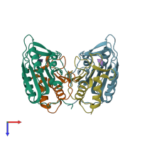 PDB entry 3gjt coloured by chain, top view.