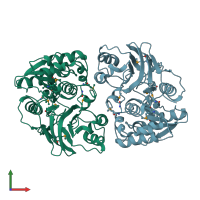 PDB entry 3gjz coloured by chain, front view.
