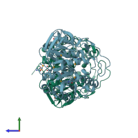 PDB entry 3gjz coloured by chain, side view.