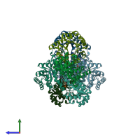 PDB entry 3gk0 coloured by chain, side view.