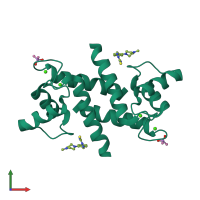 Homo dimeric assembly 1 of PDB entry 3gk2 coloured by chemically distinct molecules, front view.