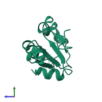 PDB entry 3gk5 coloured by chain, side view.