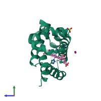 PDB entry 3gk9 coloured by chain, side view.