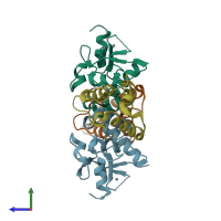 PDB entry 3gkl coloured by chain, side view.