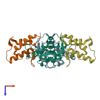 PDB entry 3gkl coloured by chain, top view.