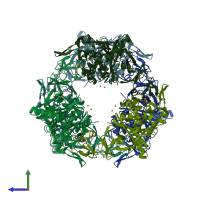 PDB entry 3gkq coloured by chain, side view.