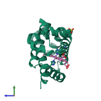 PDB entry 3gkt coloured by chain, side view.