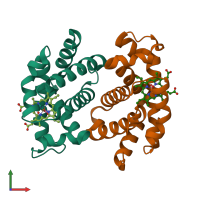 PDB entry 3gkv coloured by chain, front view.