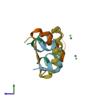 PDB entry 3gky coloured by chain, side view.