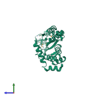PDB entry 3gl5 coloured by chain, side view.