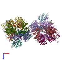 PDB entry 3gli coloured by chain, top view.