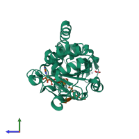 PDB entry 3glt coloured by chain, side view.