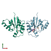 PDB entry 3glv coloured by chain, front view.