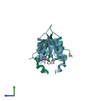 PDB entry 3glv coloured by chain, side view.