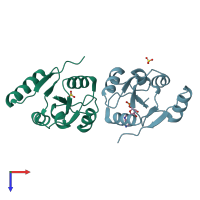 PDB entry 3glv coloured by chain, top view.