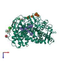 PDB entry 3gly coloured by chain, top view.