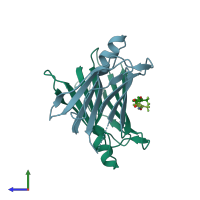 PDB entry 3glz coloured by chain, side view.