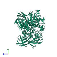 PDB entry 3gm8 coloured by chain, side view.