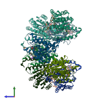 PDB entry 3gmd coloured by chain, side view.