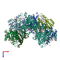 PDB entry 3gmd coloured by chain, top view.