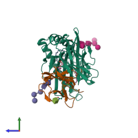 PDB entry 3gmm coloured by chain, side view.